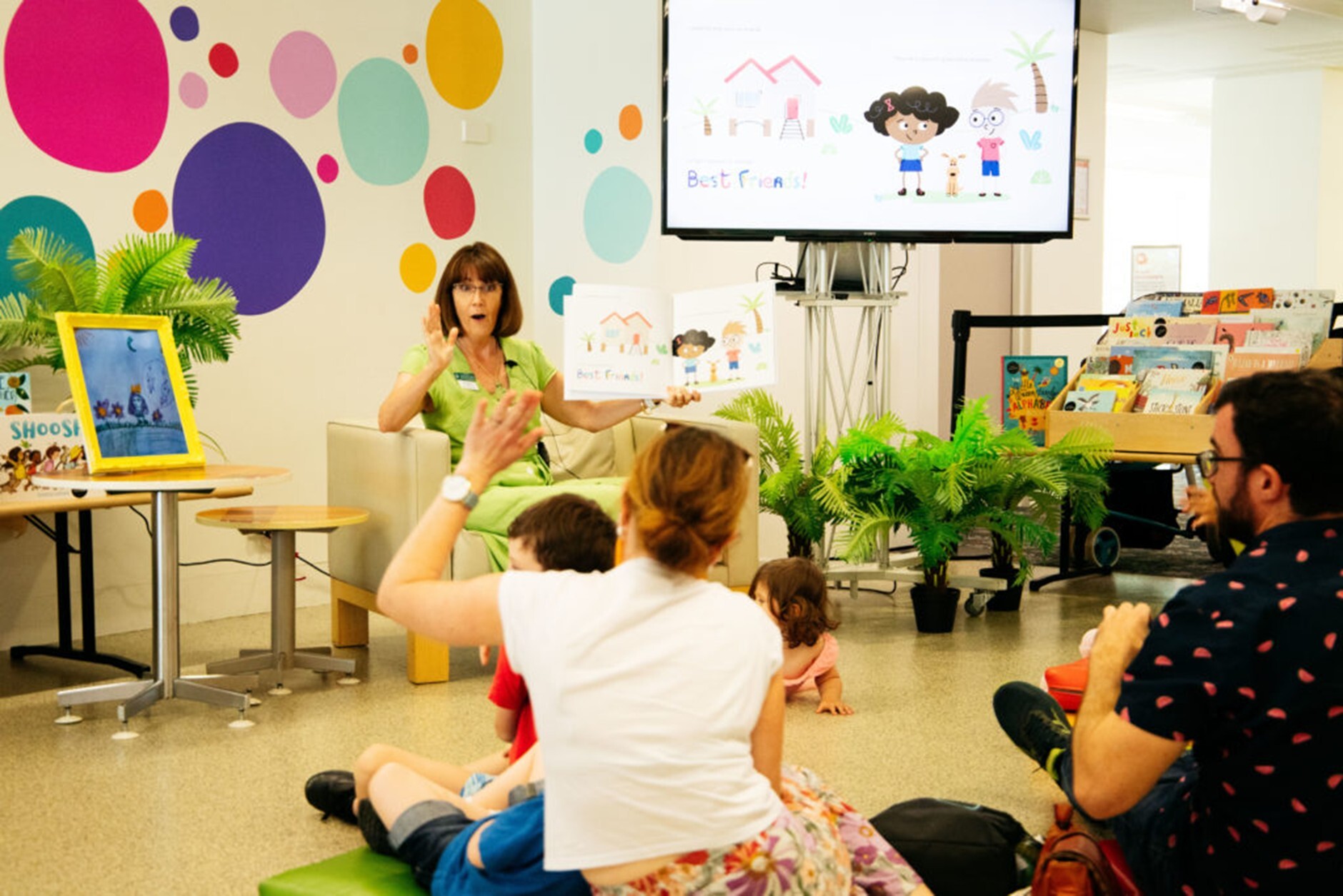 Allison Paterson and children reading